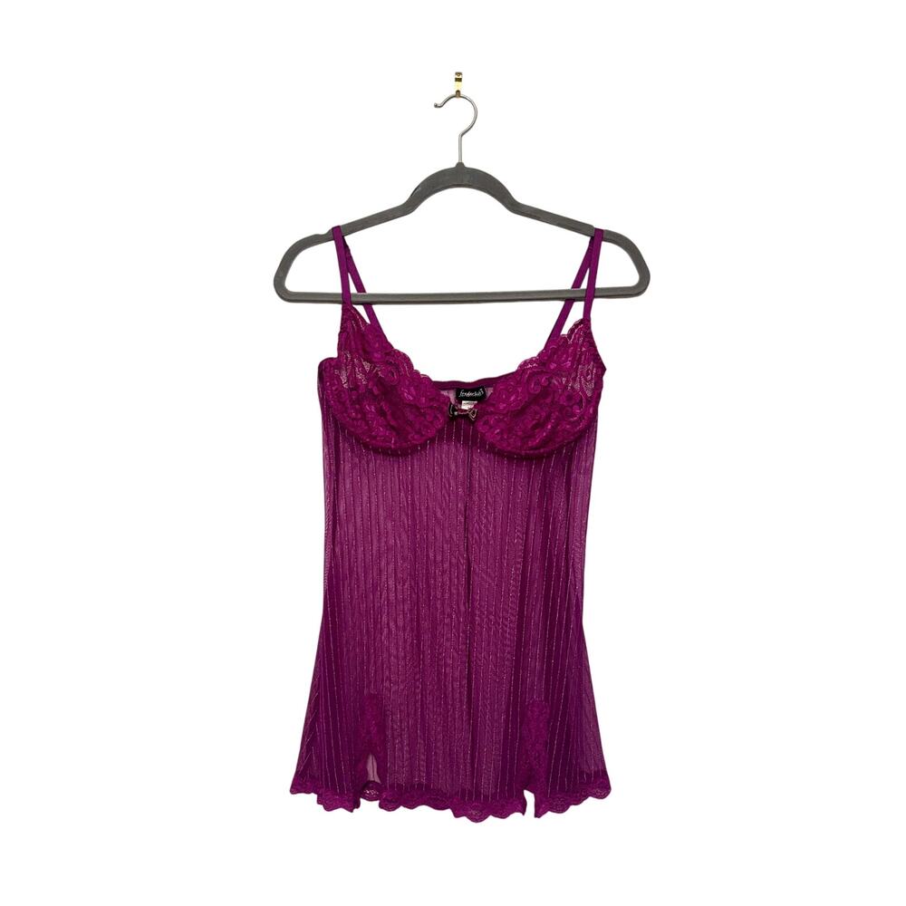 Fredrick’s of Hollywood Y2K 90s Babydoll Purple Sheer Slip Top Trim Size XL